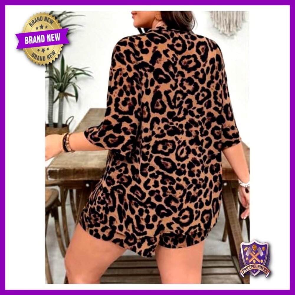 Plus Size 2 Piece Kimono Shorts Set Summer Vacation Outfit - Picture 2 of 5